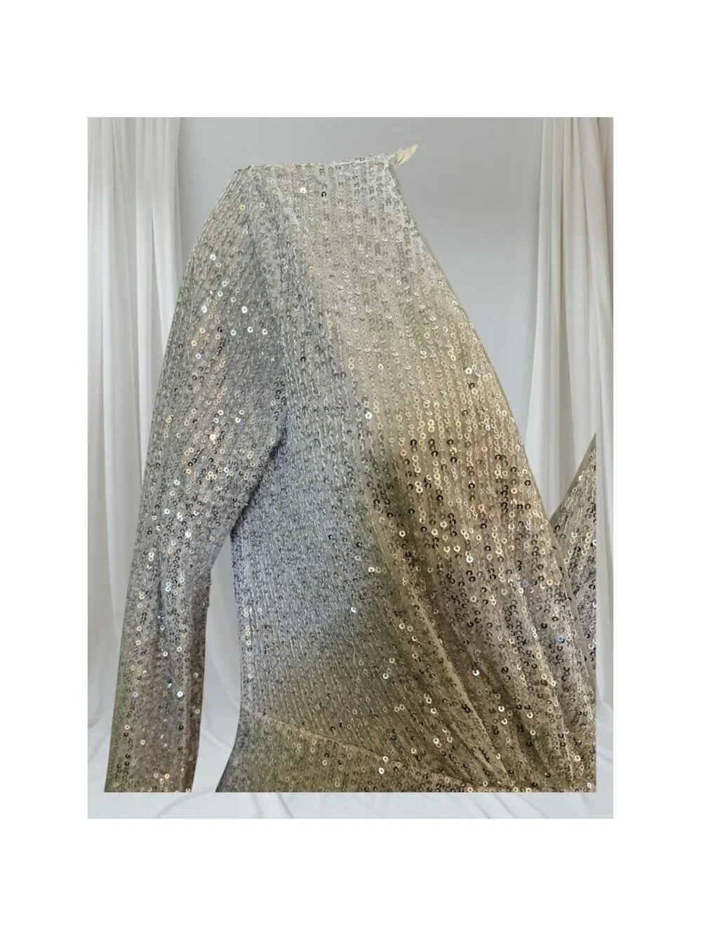 Windsor Silver Sequin Long Sleeve Surplice Mini Dress Size L